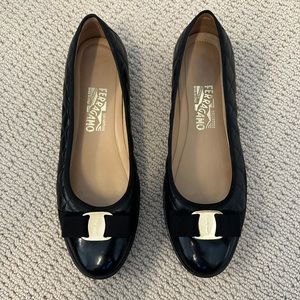 Salvatore Ferragamo Varina Quilted Black Leather Ballet Flat